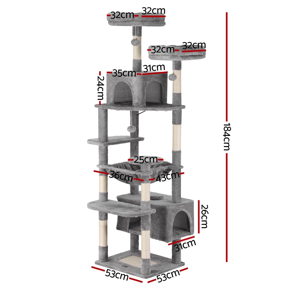 i.Pet Cat Tree 184cm Light Grey Wood with Plush Cover view 2
