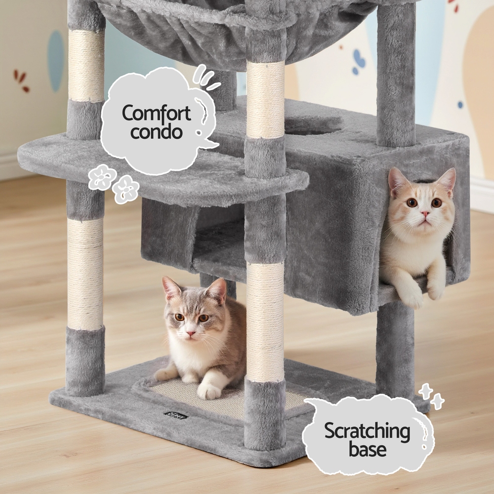 i.Pet Cat Tree 184cm Light Grey Wood with Plush Cover view 5