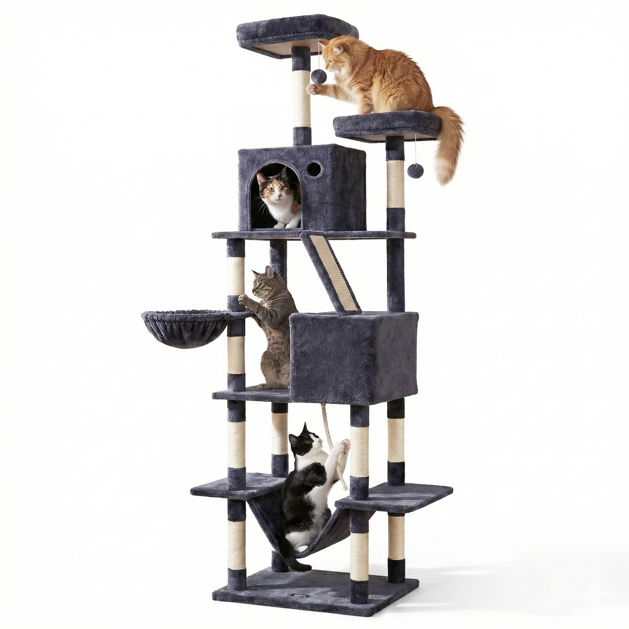 i.Pet Cat Tree Tower 206cm Large Grey Anti-Tip Base