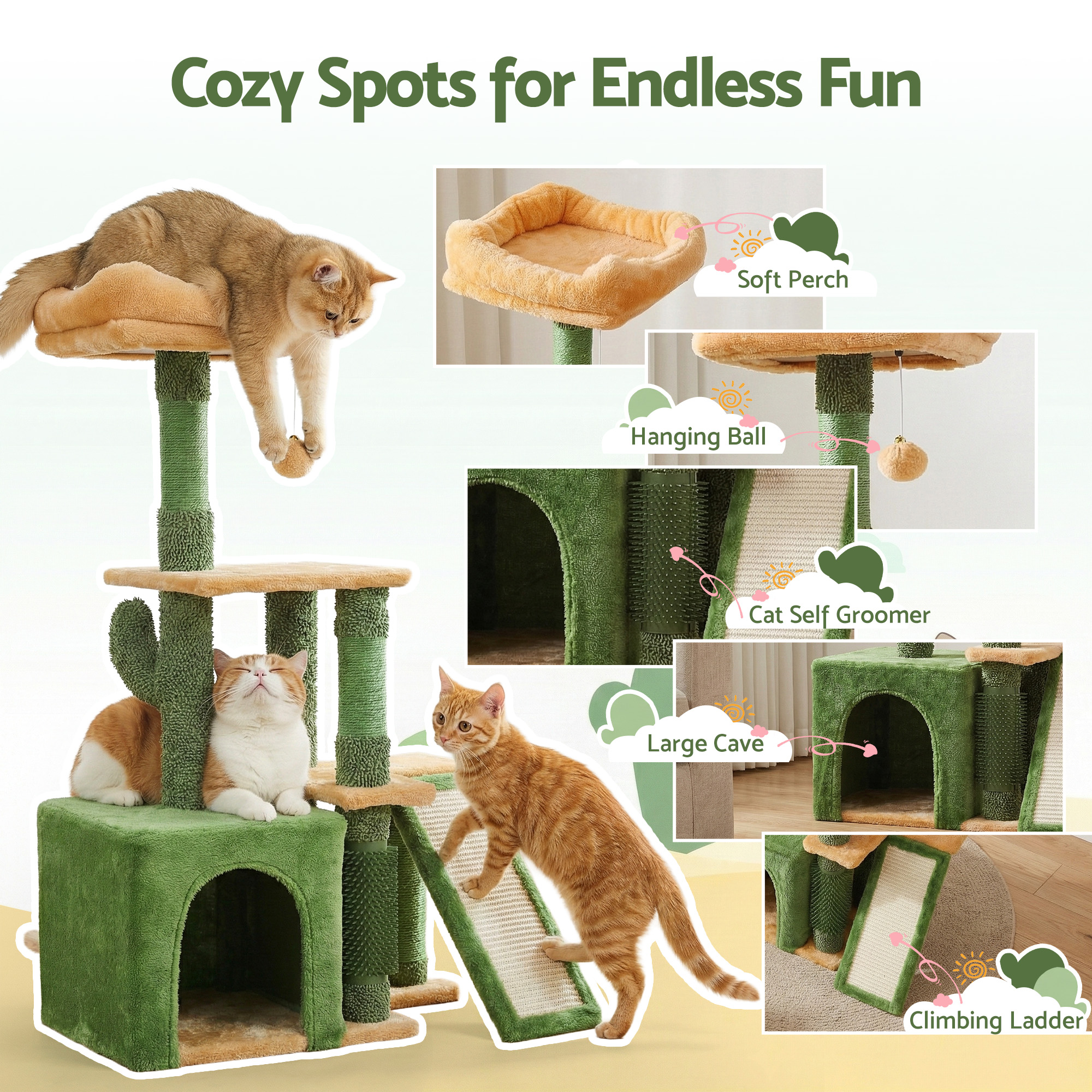 i.Pet Cat Tree Tower 101cm Green with Anti-Tip Base view 5