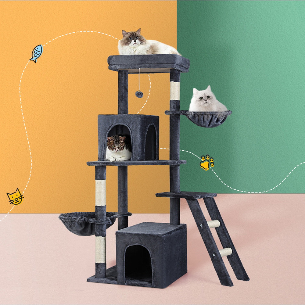 i.Pet Cat Tree Tower 138cm Grey Wood with Plush Cover