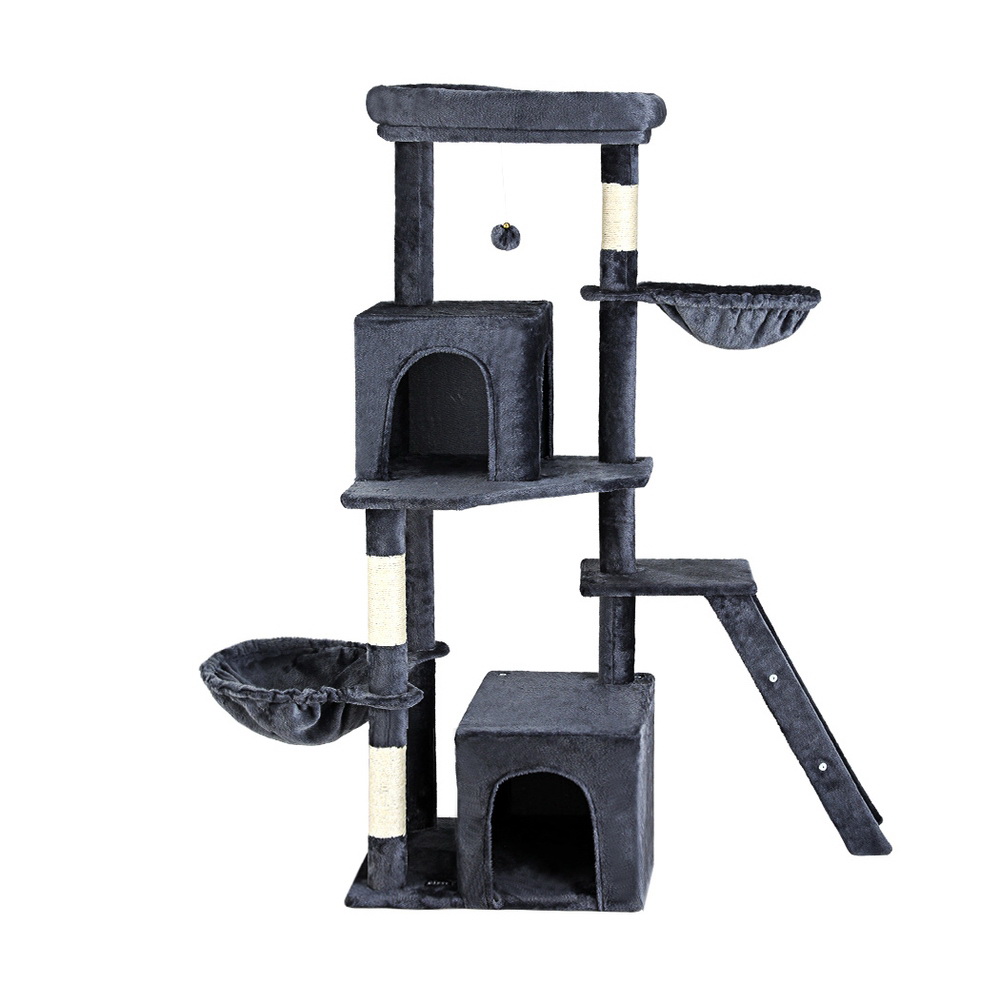 i.Pet Cat Tree Tower 138cm Grey Wood with Plush Cover view 3
