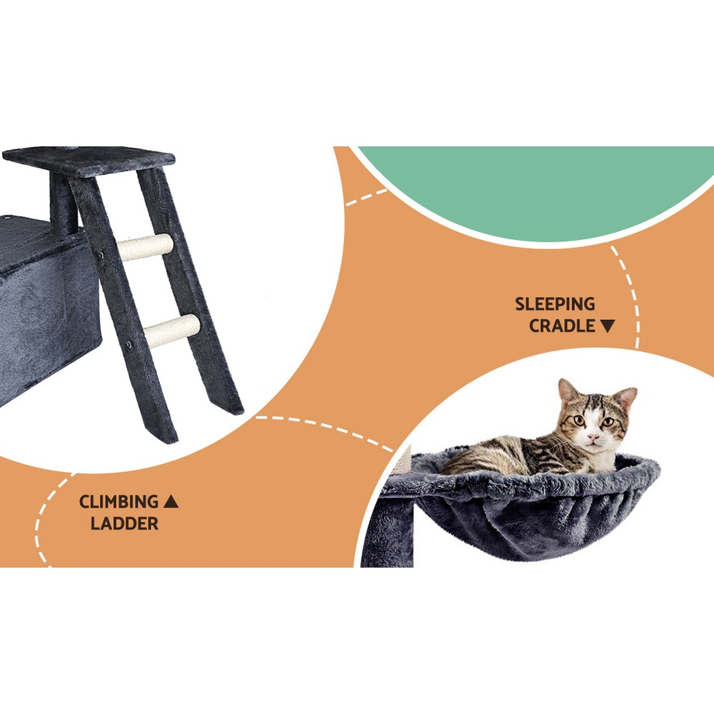 i.Pet Cat Tree Tower 138cm Grey Wood with Plush Cover view 5
