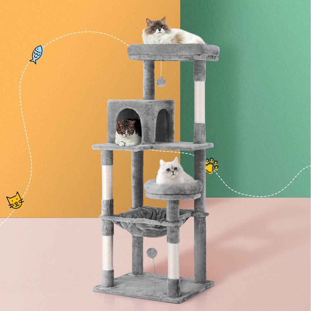 i.Pet Cat Tree Tower 143cm Grey Wood with Plush Cover