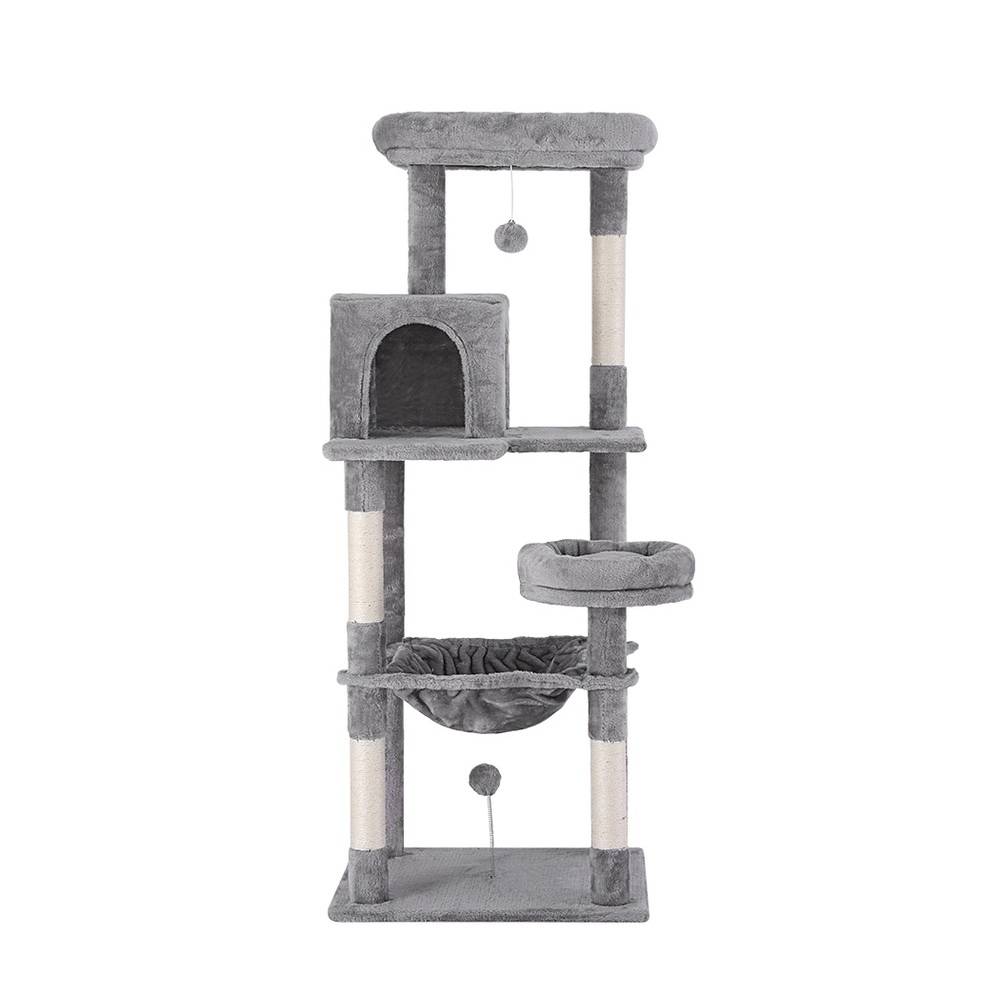 i.Pet Cat Tree Tower 143cm Grey Wood with Plush Cover view 3