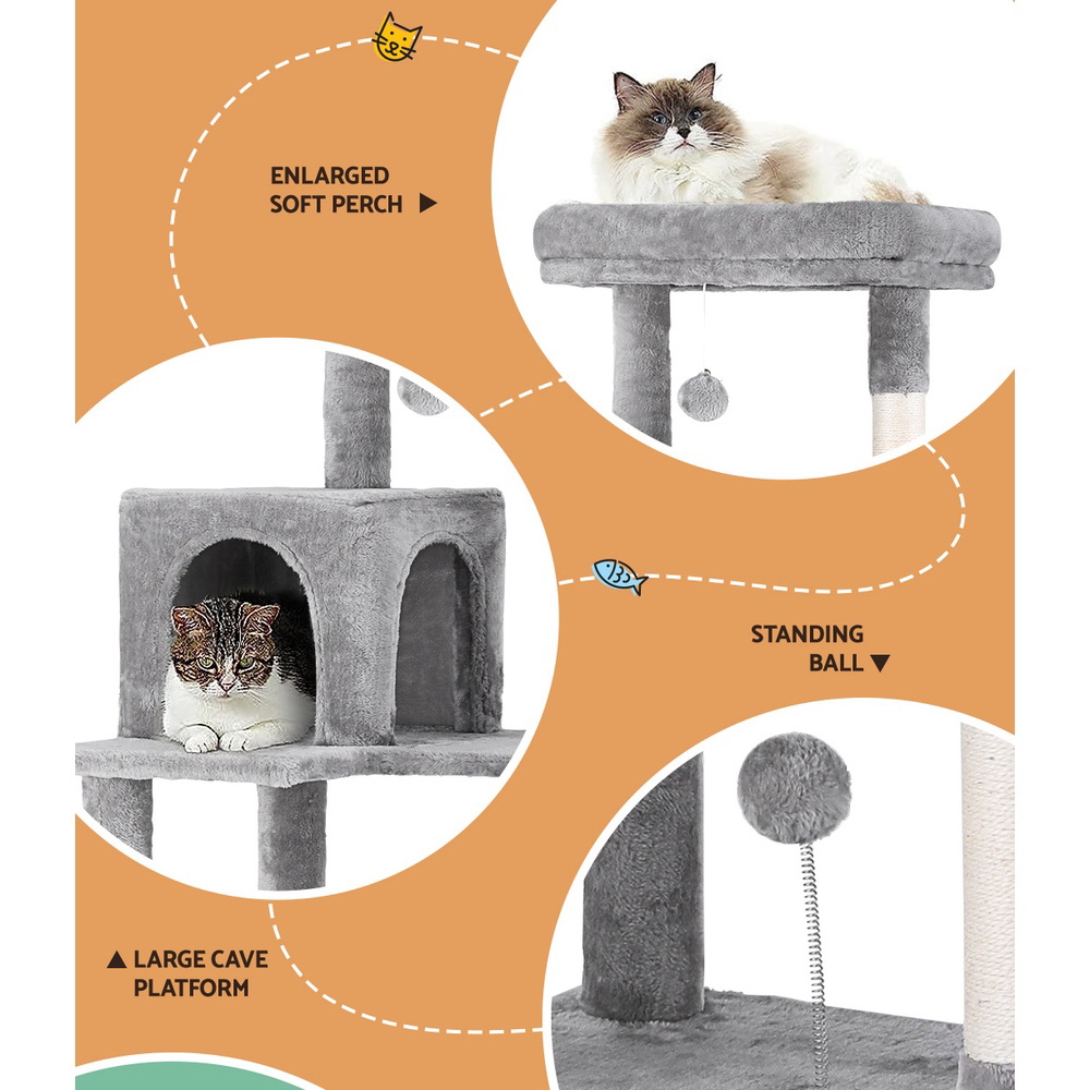 i.Pet Cat Tree Tower 143cm Grey Wood with Plush Cover view 4