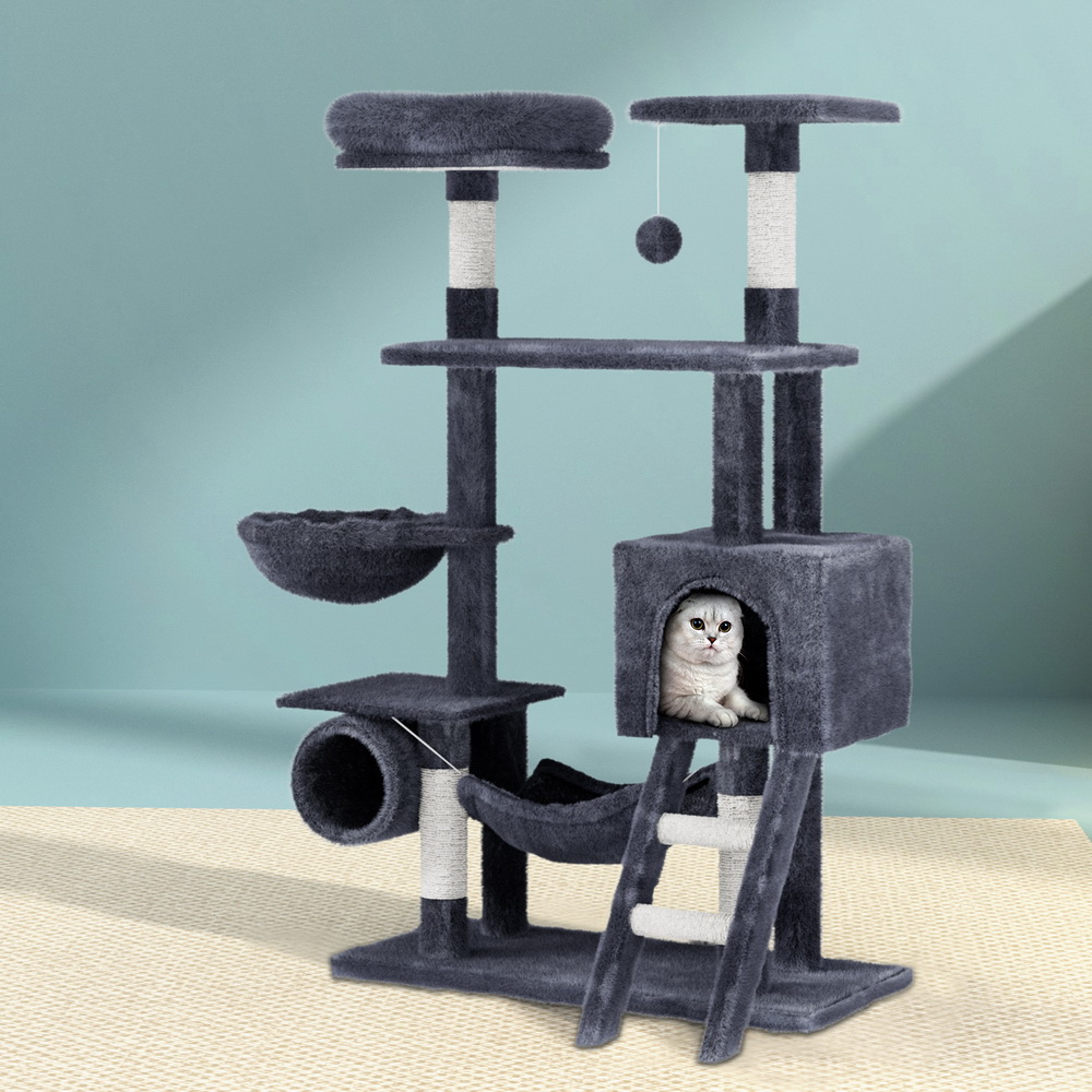 i.Pet Cat Tree 144cm Scratching Post Hanging Balls