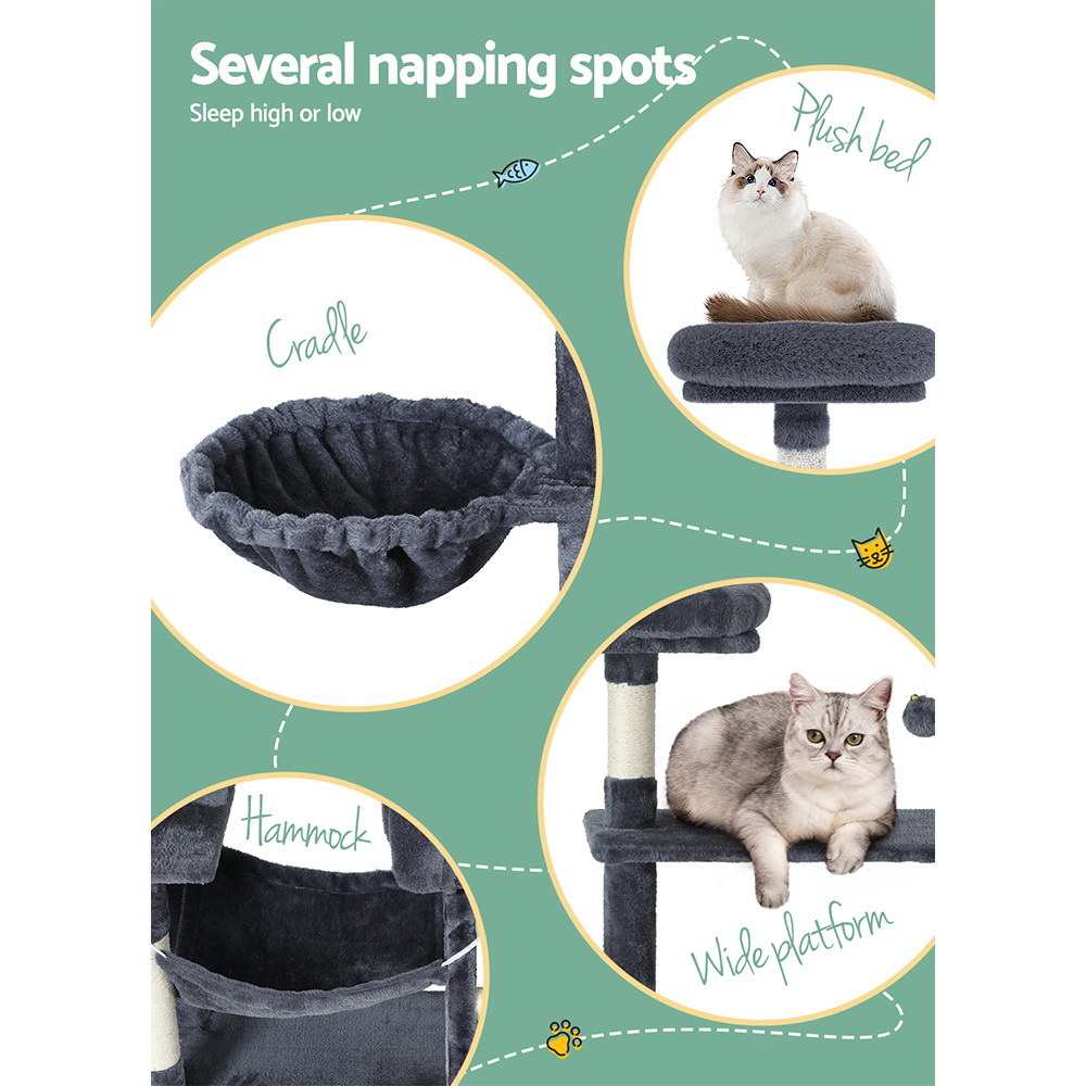 i.Pet Cat Tree 144cm Scratching Post Hanging Balls view 5