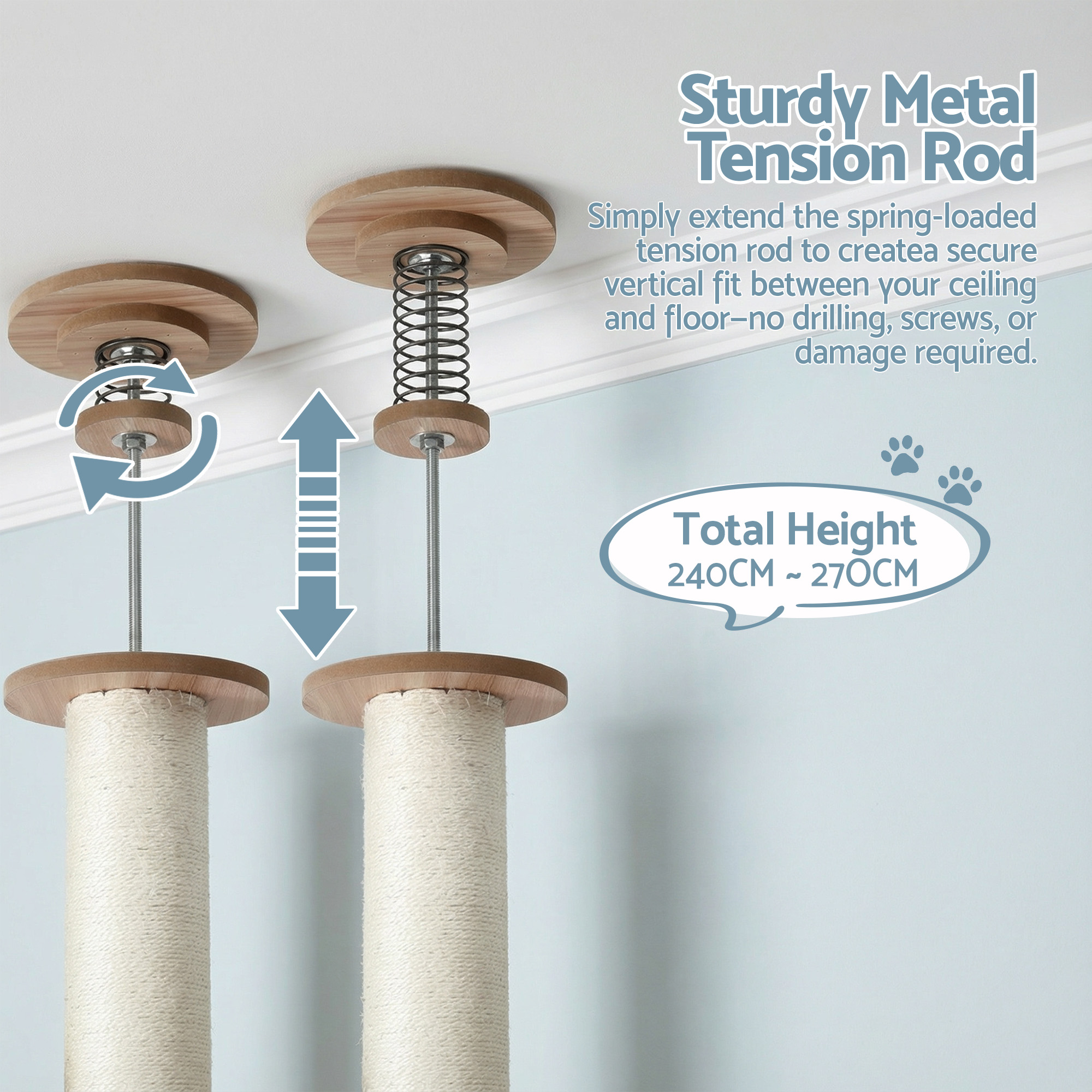 i.Pet Cat Tree Tower 270cm Floor to Ceiling Beige view 5