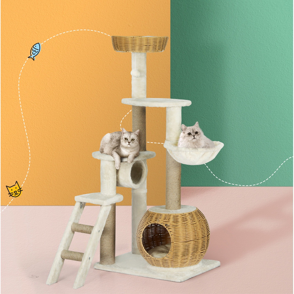 i.Pet Cat Tree 138cm Scratching Post Rattan Ladder