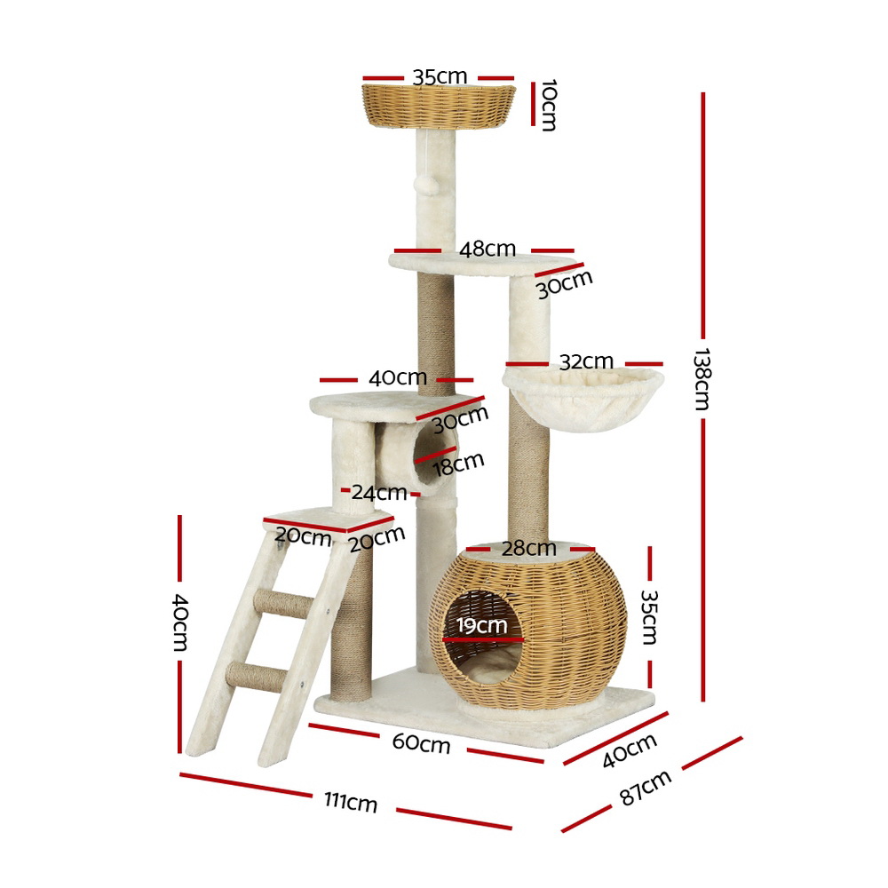 i.Pet Cat Tree 138cm Scratching Post Rattan Ladder view 2
