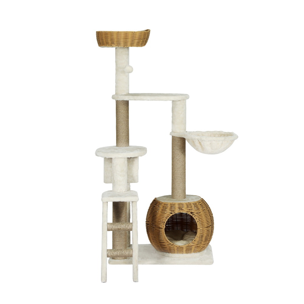 i.Pet Cat Tree 138cm Scratching Post Rattan Ladder view 3