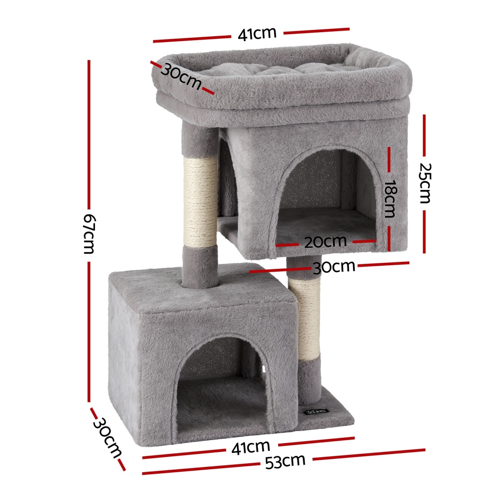 i.Pet Cat Tree 67cm Light Grey Wood with Plush Cover view 2
