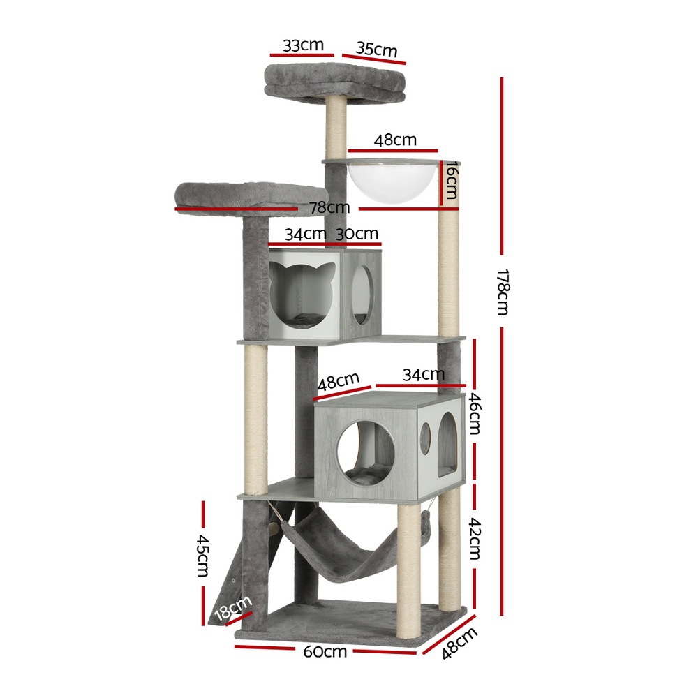 i.Pet Cat Tree 178cm Wood with Sisal Scratching Posts view 2