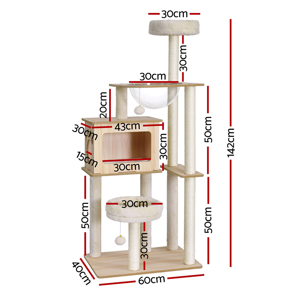 i.Pet Cat Tree Tower 142cm Wood with Sisal Posts view 2