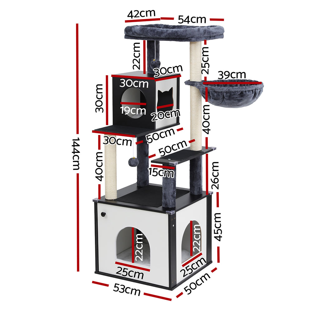 i.Pet Cat Tree Tower 144cm Wood with Sisal Posts view 2