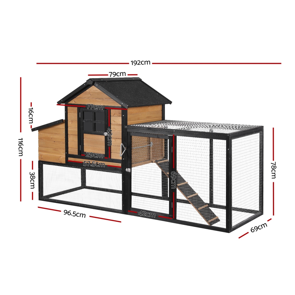 i.Pet Rabbit Hutch Extra Large Wooden Chicken Coop with Ramp view 2