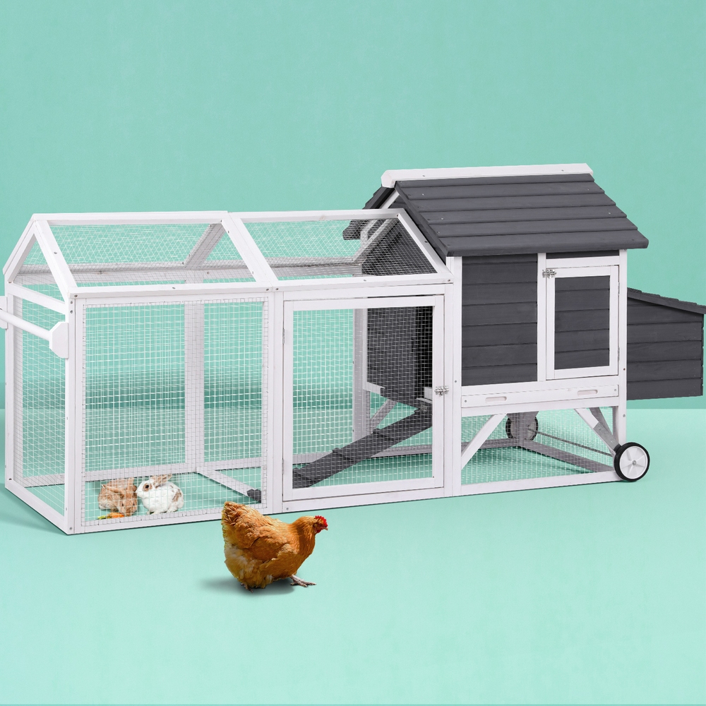 i.Pet Rabbit Hutch Extra Large Wooden Chicken Coop with Wheels