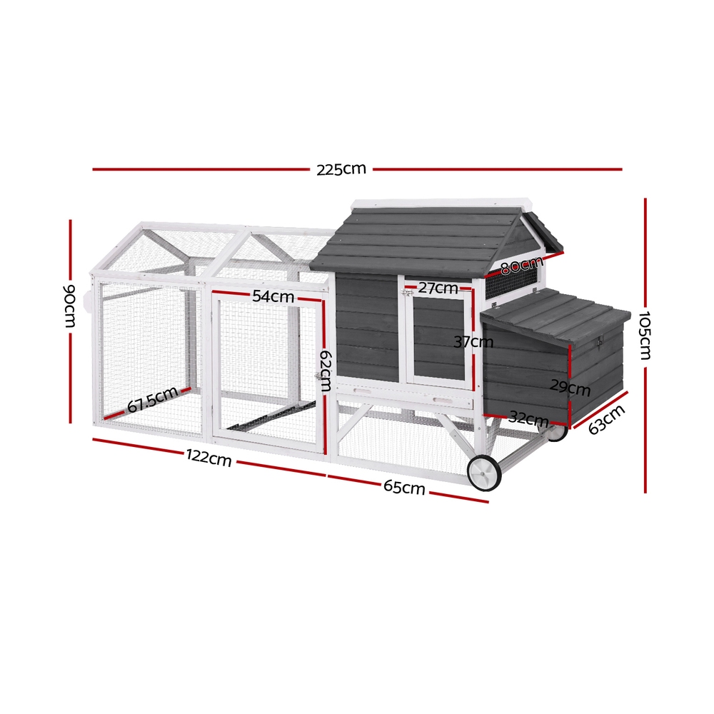 i.Pet Rabbit Hutch Extra Large Wooden Chicken Coop with Wheels view 2