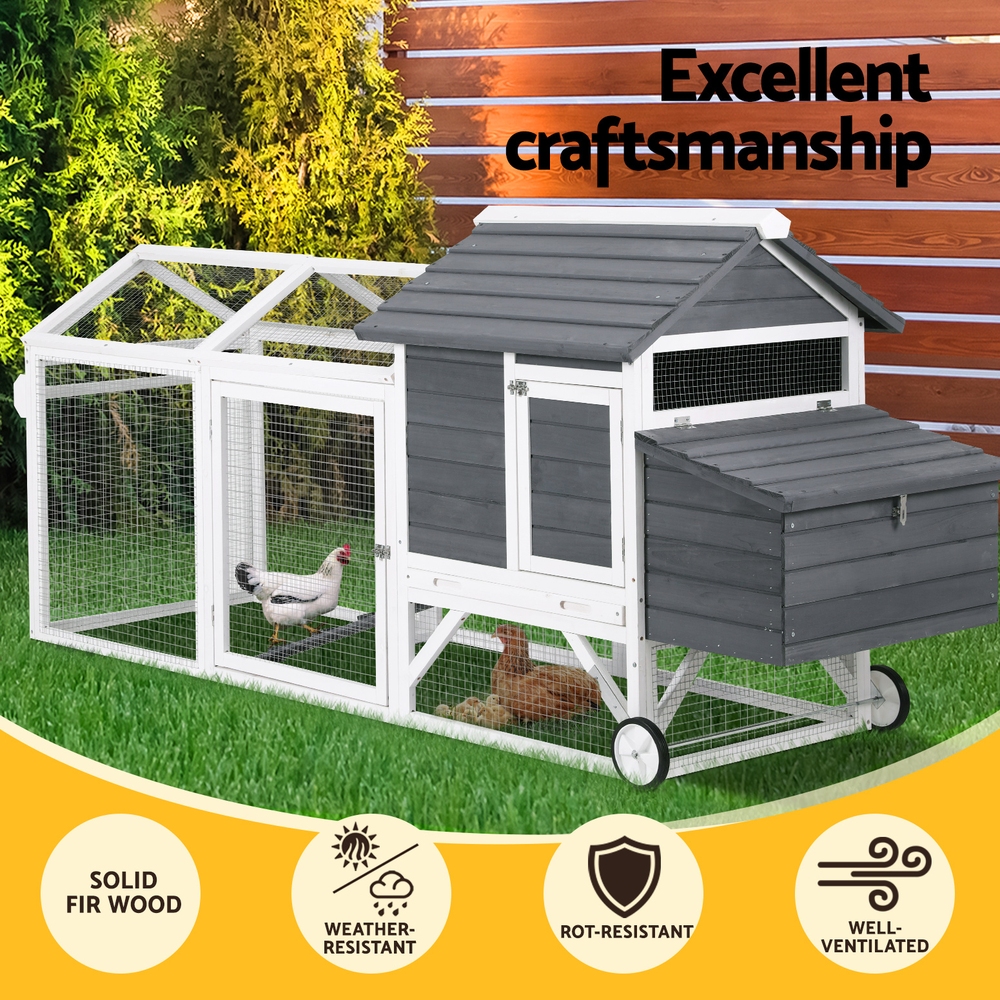 i.Pet Rabbit Hutch Extra Large Wooden Chicken Coop with Wheels view 4