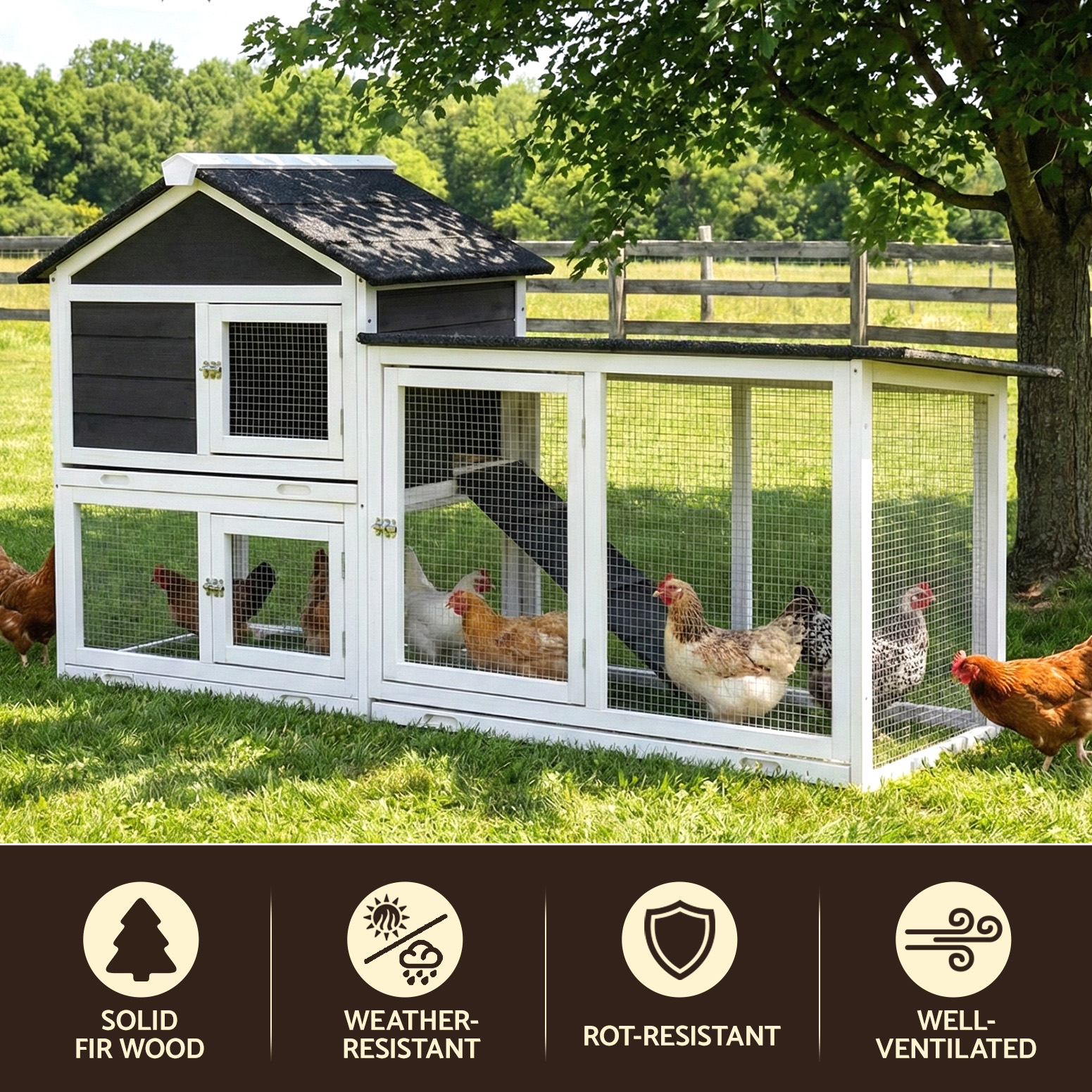 i.Pet Rabbit Hutch Extra Large Wooden Chicken Coop with Run view 4