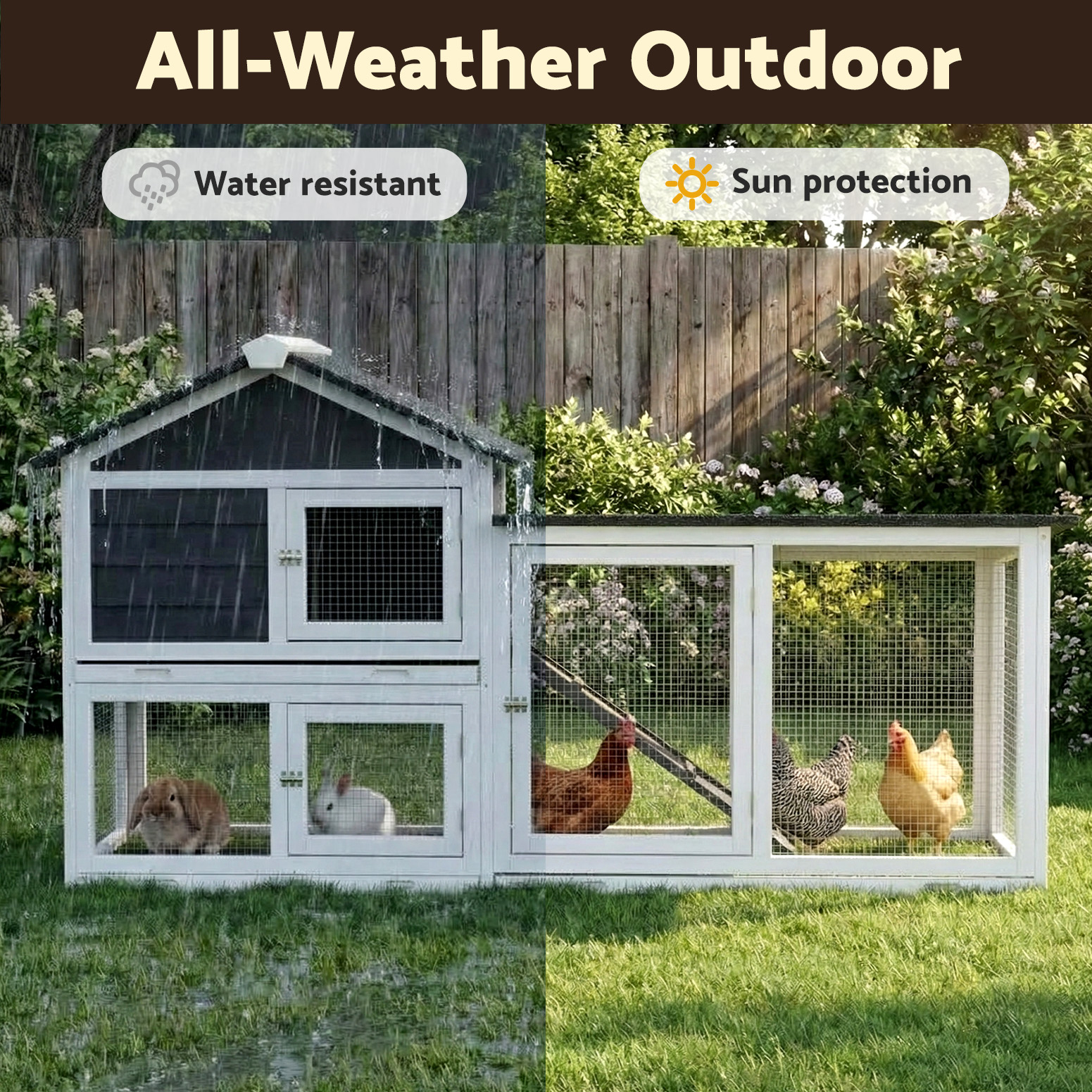 i.Pet Rabbit Hutch Extra Large Wooden Chicken Coop with Run view 5