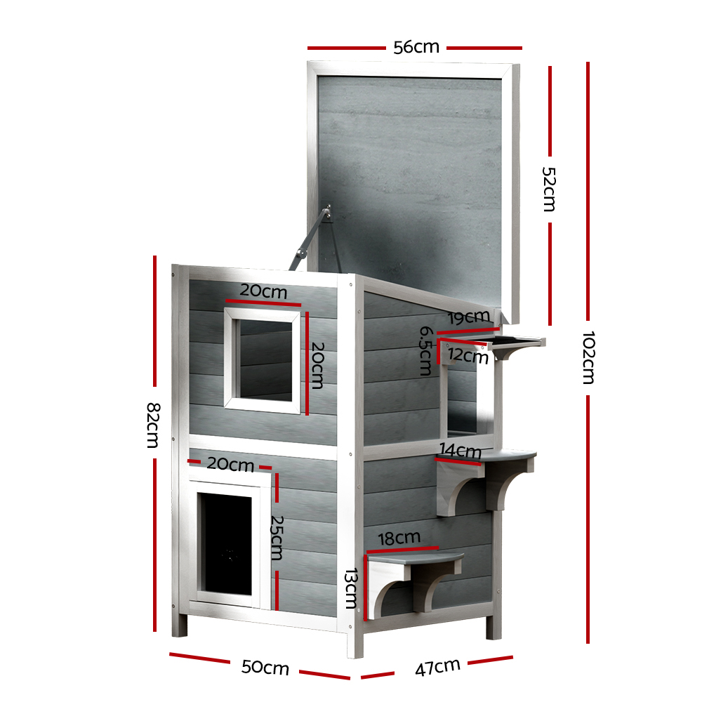 i.Pet Wooden Cat House Shelter 56x52x82cm Condo view 2