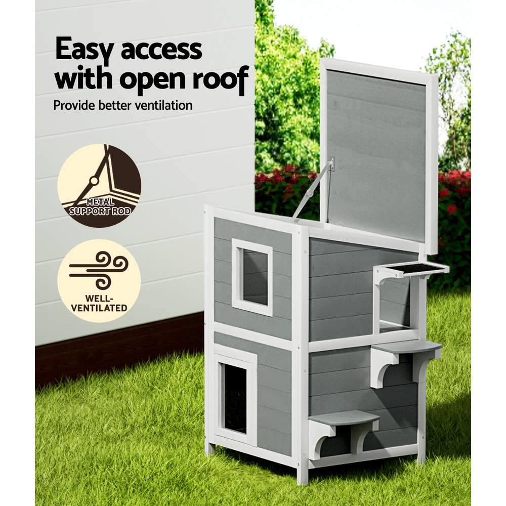 i.Pet Wooden Cat House Shelter 56x52x82cm Condo view 5