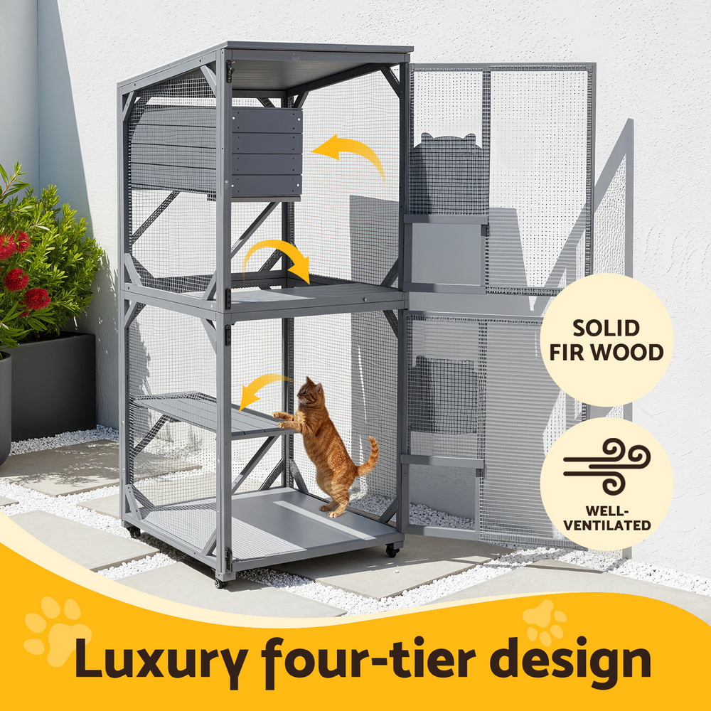i.Pet Wooden Cat House 180cm Rabbit Hutch Condo view 4