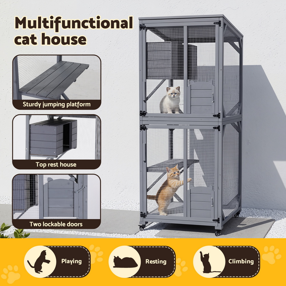 i.Pet Wooden Cat House 180cm Rabbit Hutch Condo view 5