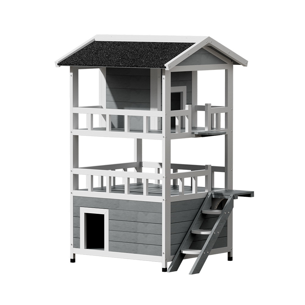i.Pet Wooden Cat House Shelter 72x72x127cm 3-Tier Condo
