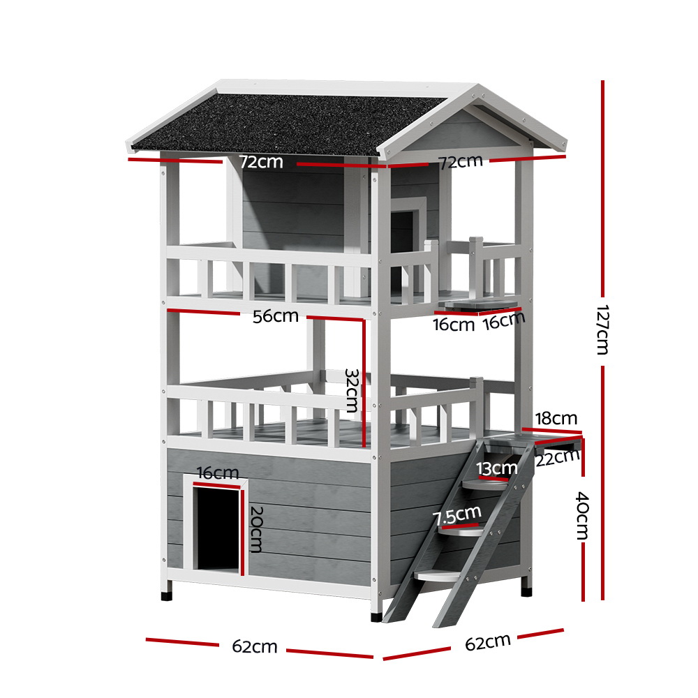 i.Pet Wooden Cat House Shelter 72x72x127cm 3-Tier Condo view 2