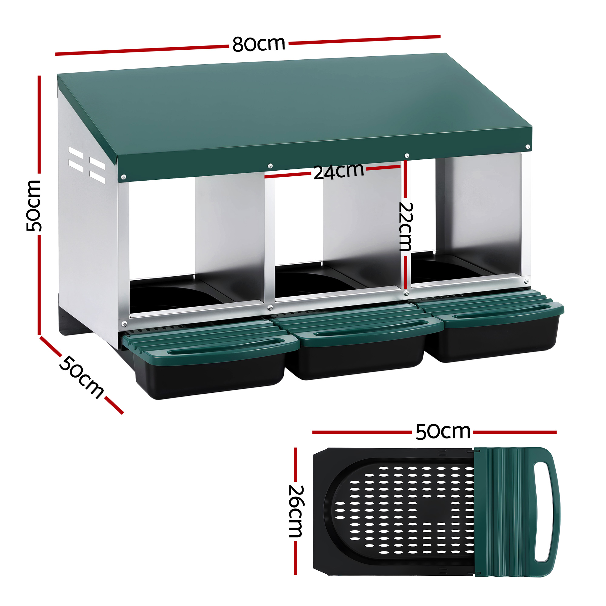 i.Pet Chicken Nesting Box 3 Holes Roll Away Metal view 2