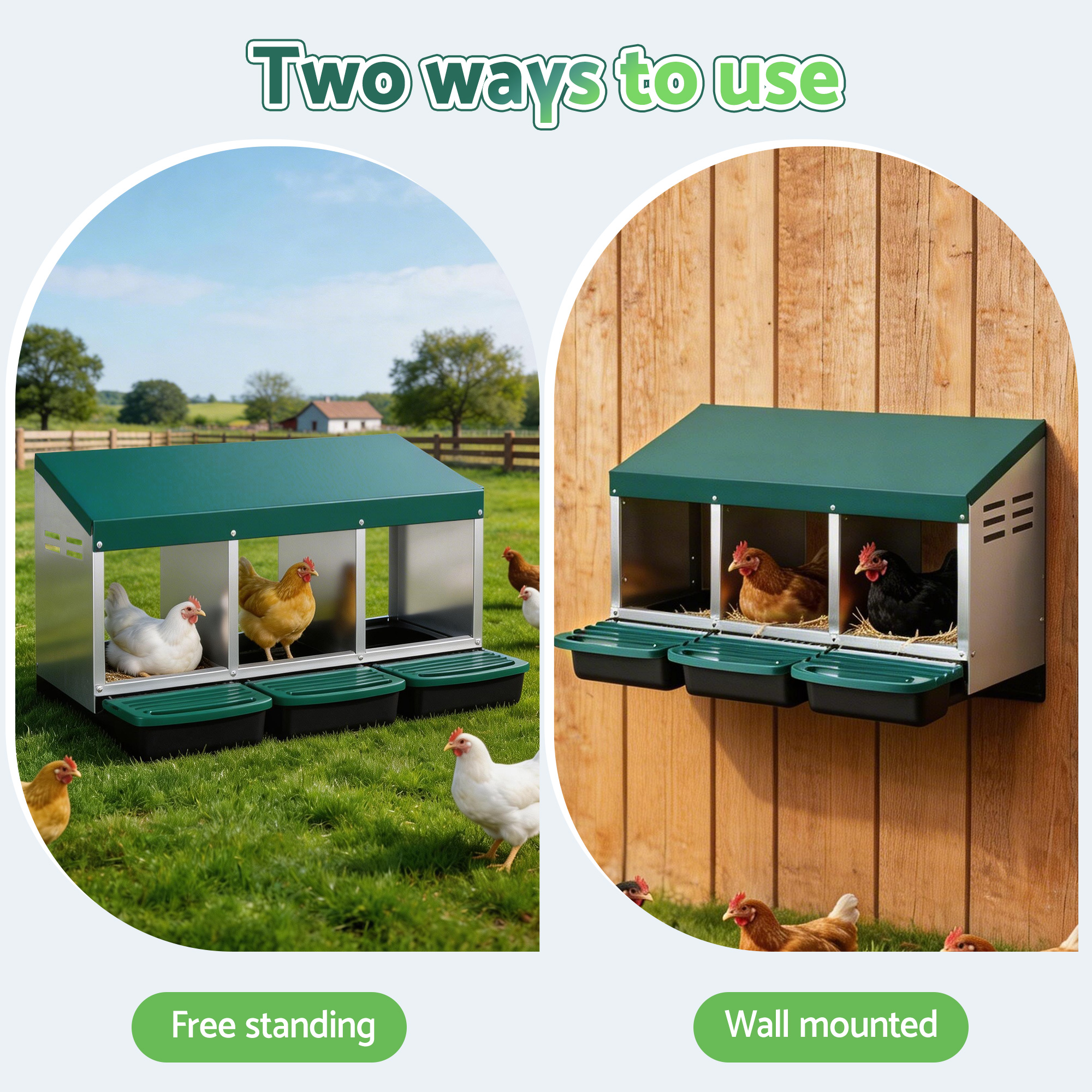 i.Pet Chicken Nesting Box 3 Holes Roll Away Metal view 4