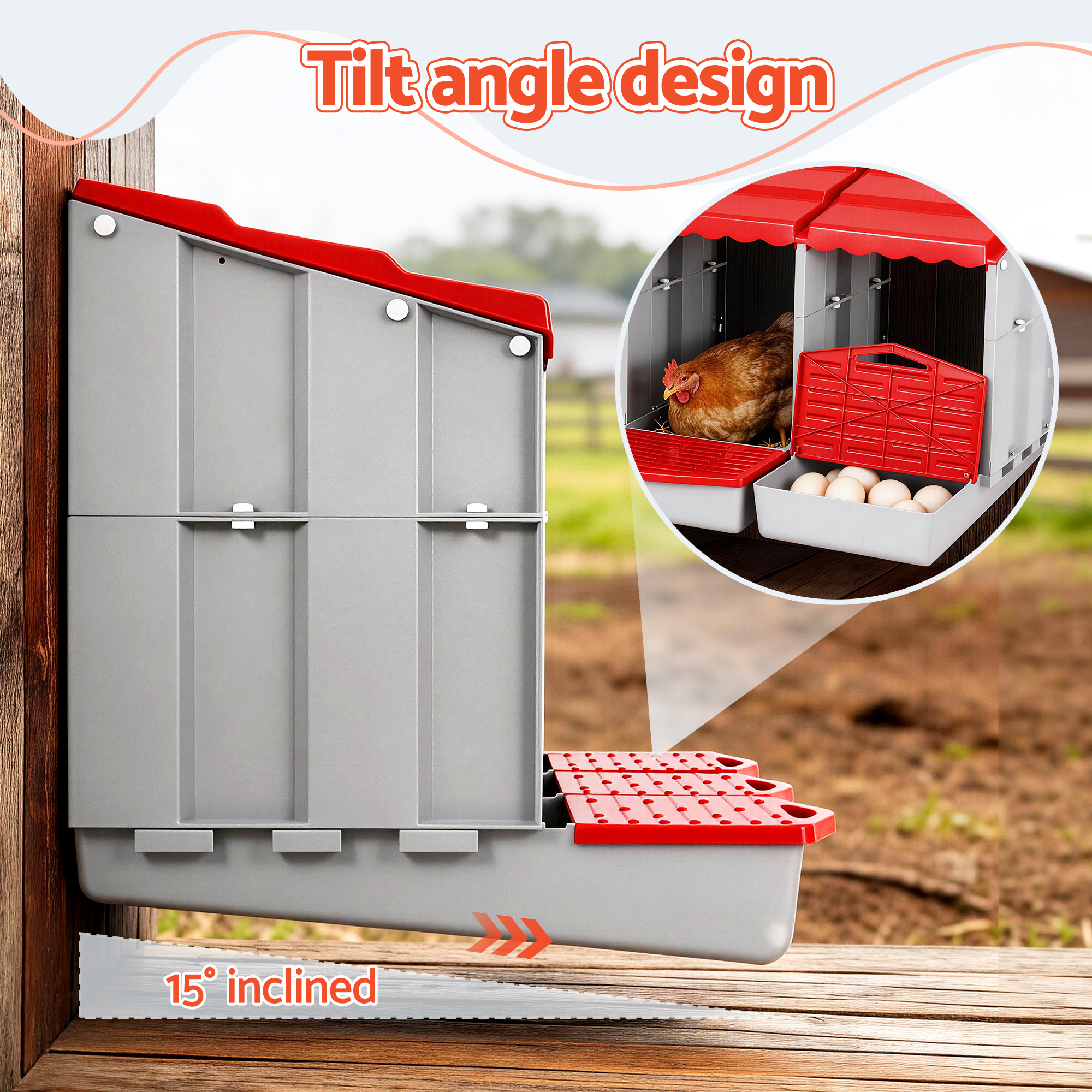 i.Pet Chicken Nesting Box 3 Hole Roll Away Red view 5