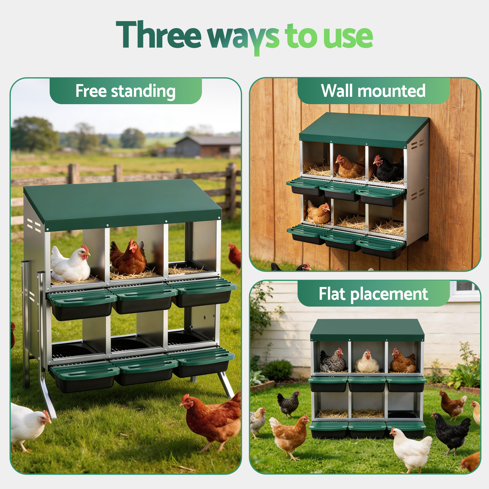 i.Pet Chicken Nesting Box 6 Holes Roll Away Metal Green view 4