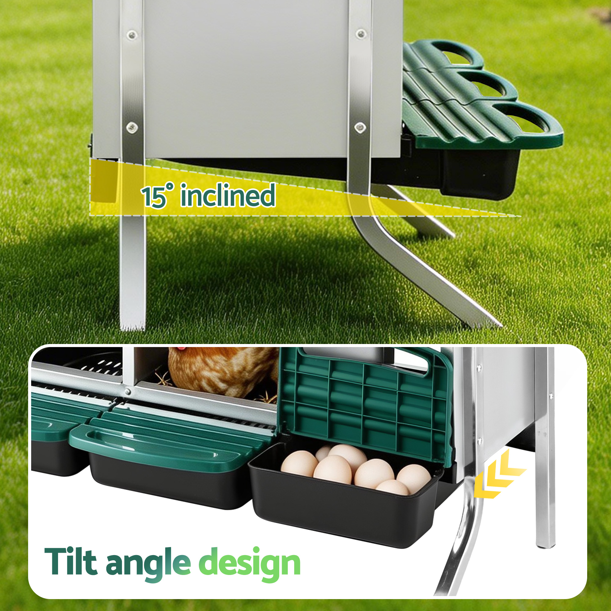 i.Pet Chicken Nesting Box 6 Holes Roll Away Metal Green view 5