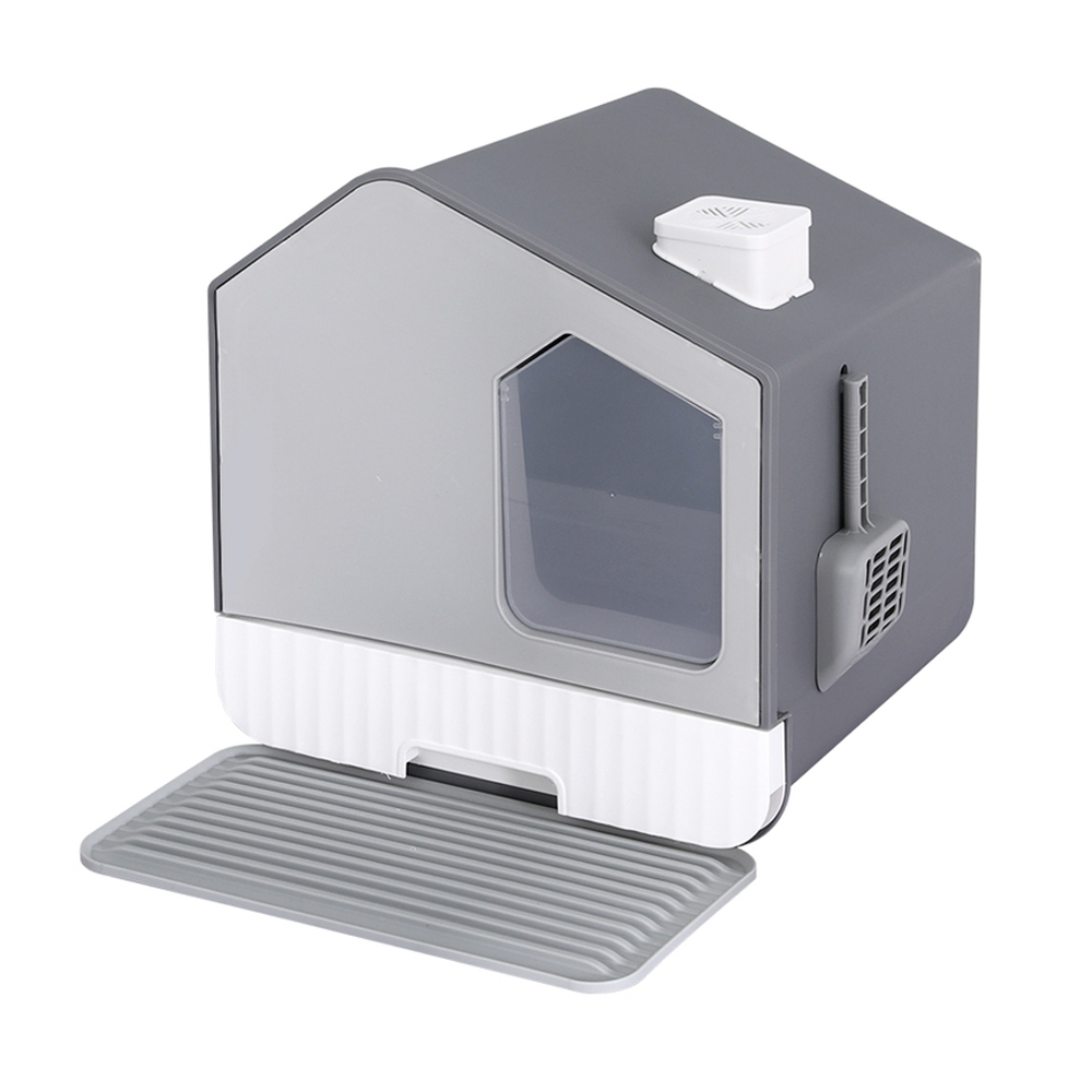 i.Pet Enclosed Cat Litter Box Hooded Grey view 2