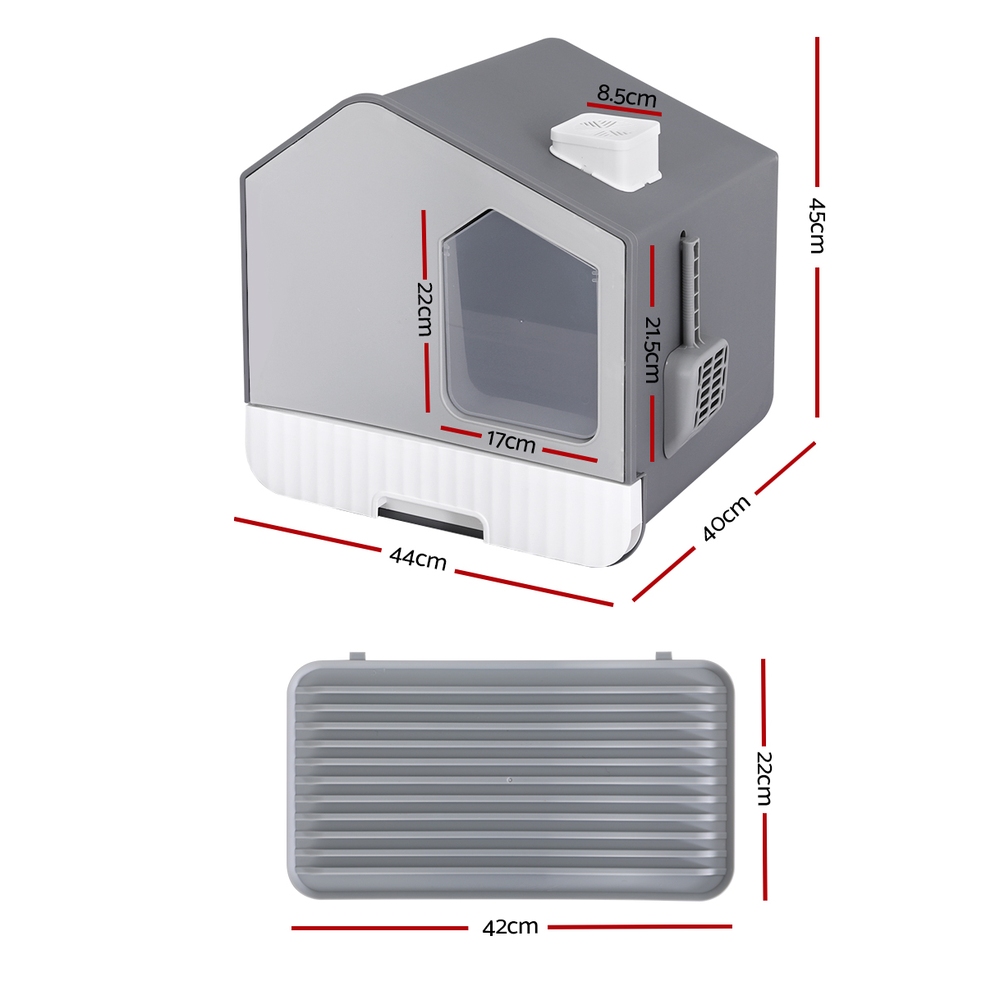 i.Pet Enclosed Cat Litter Box Hooded Grey view 3