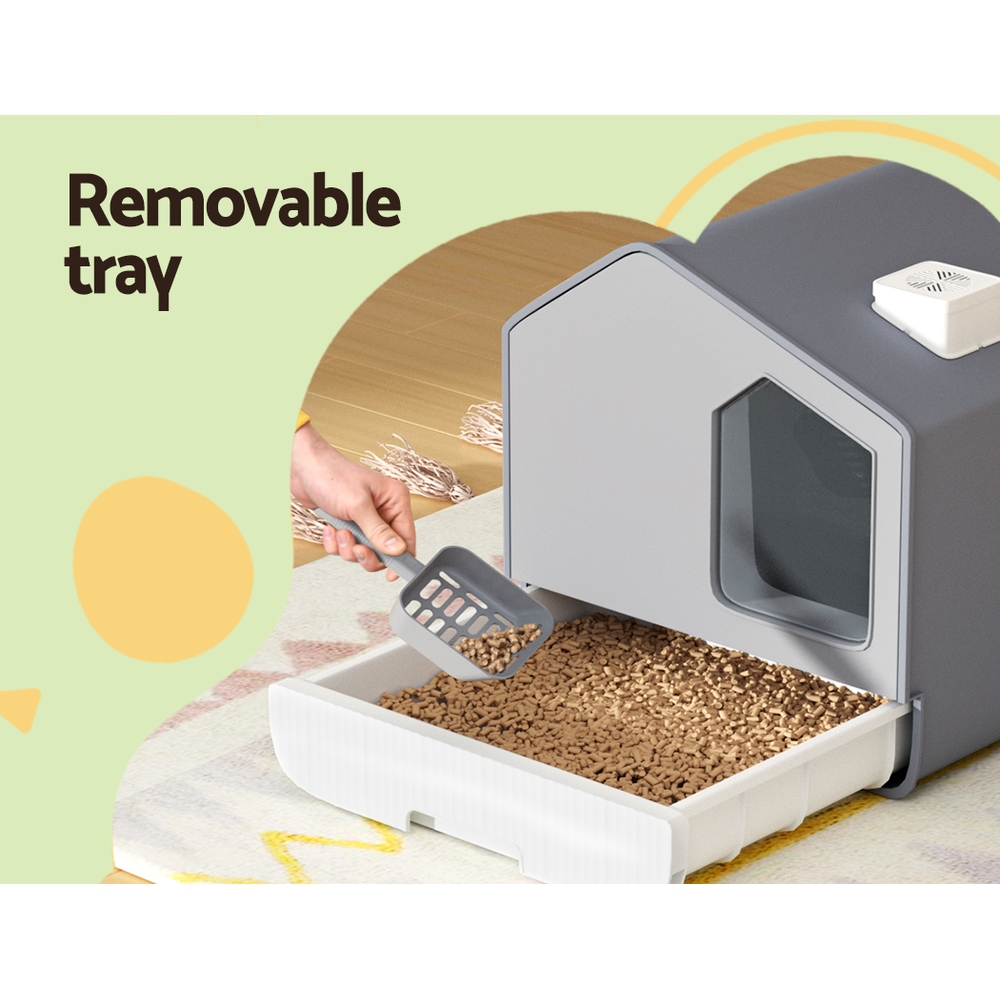 i.Pet Enclosed Cat Litter Box Hooded Grey view 5