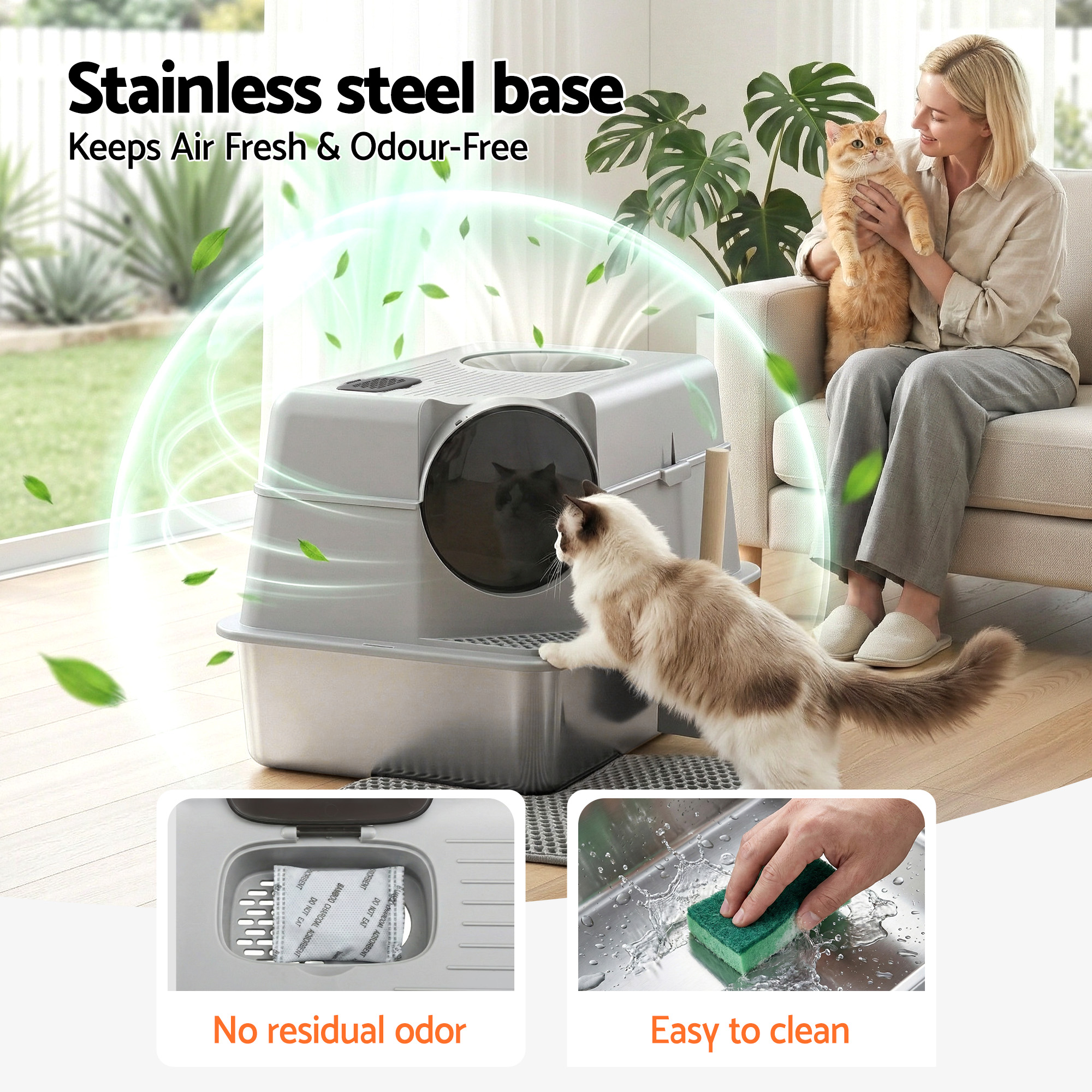 i.Pet Stainless Steel Cat Litter Box High-Sided view 4