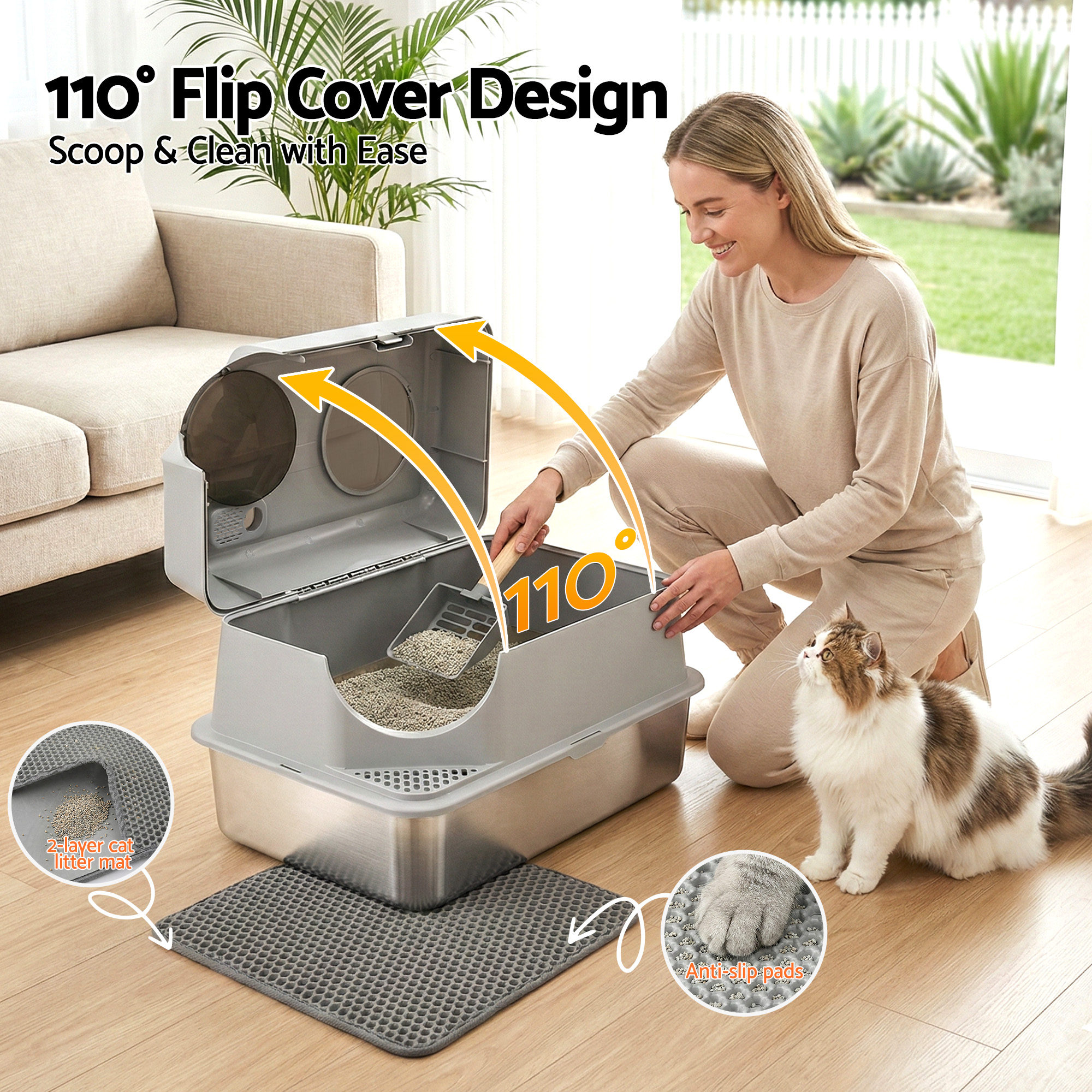 i.Pet Stainless Steel Cat Litter Box High-Sided view 5