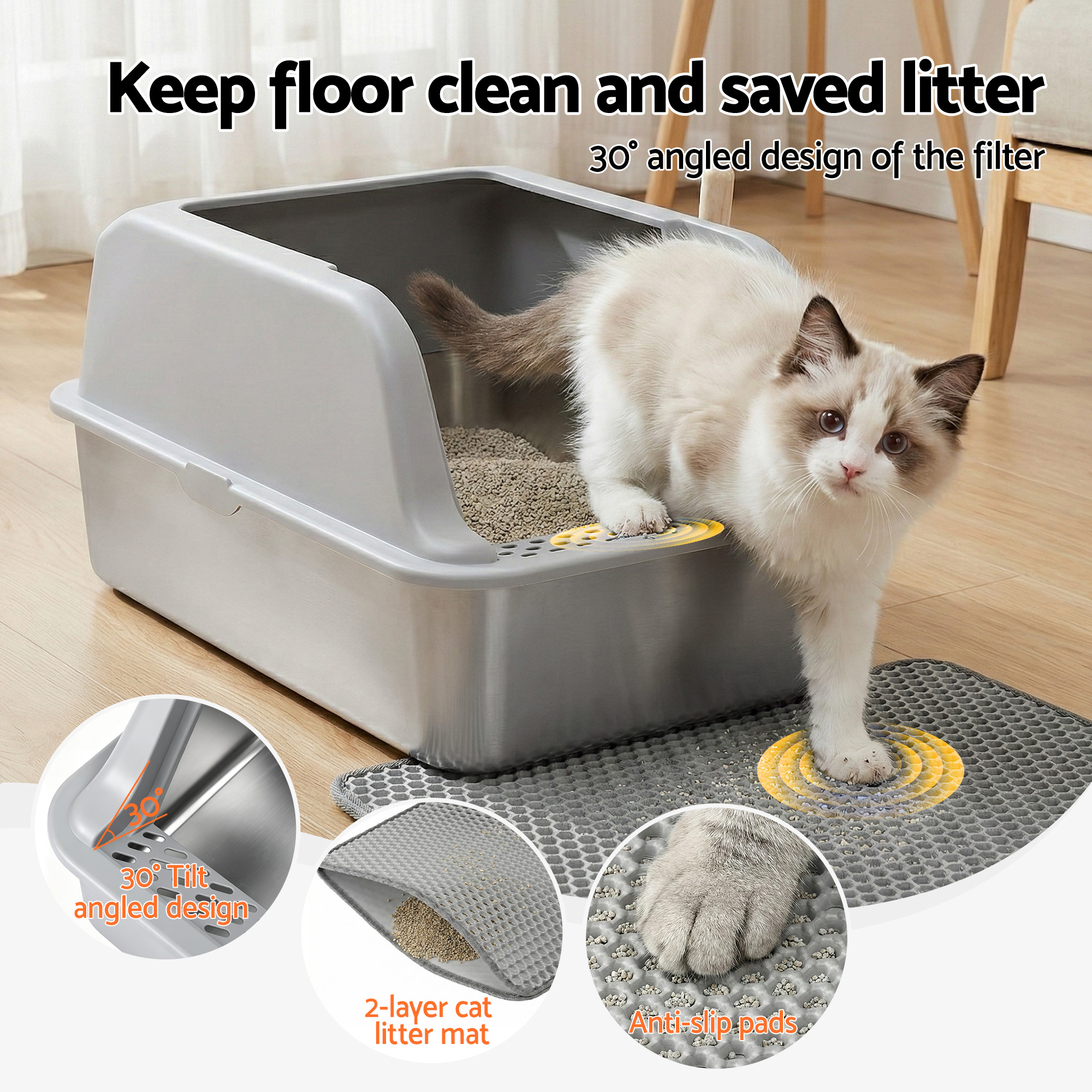 i.Pet Stainless Steel Cat Litter Box Semi-Enclosed view 5