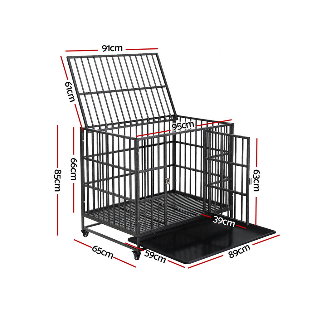 i.Pet Metal Dog Cage Crate with Wheels & Tray view 2