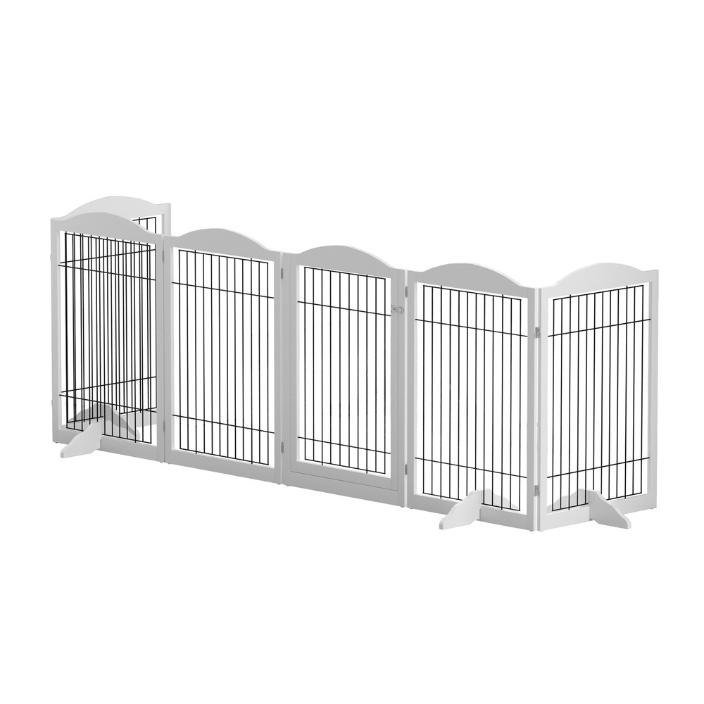 i.Pet Dog Playpen 6 Panel Wooden Fence with 360-Degree Hinges