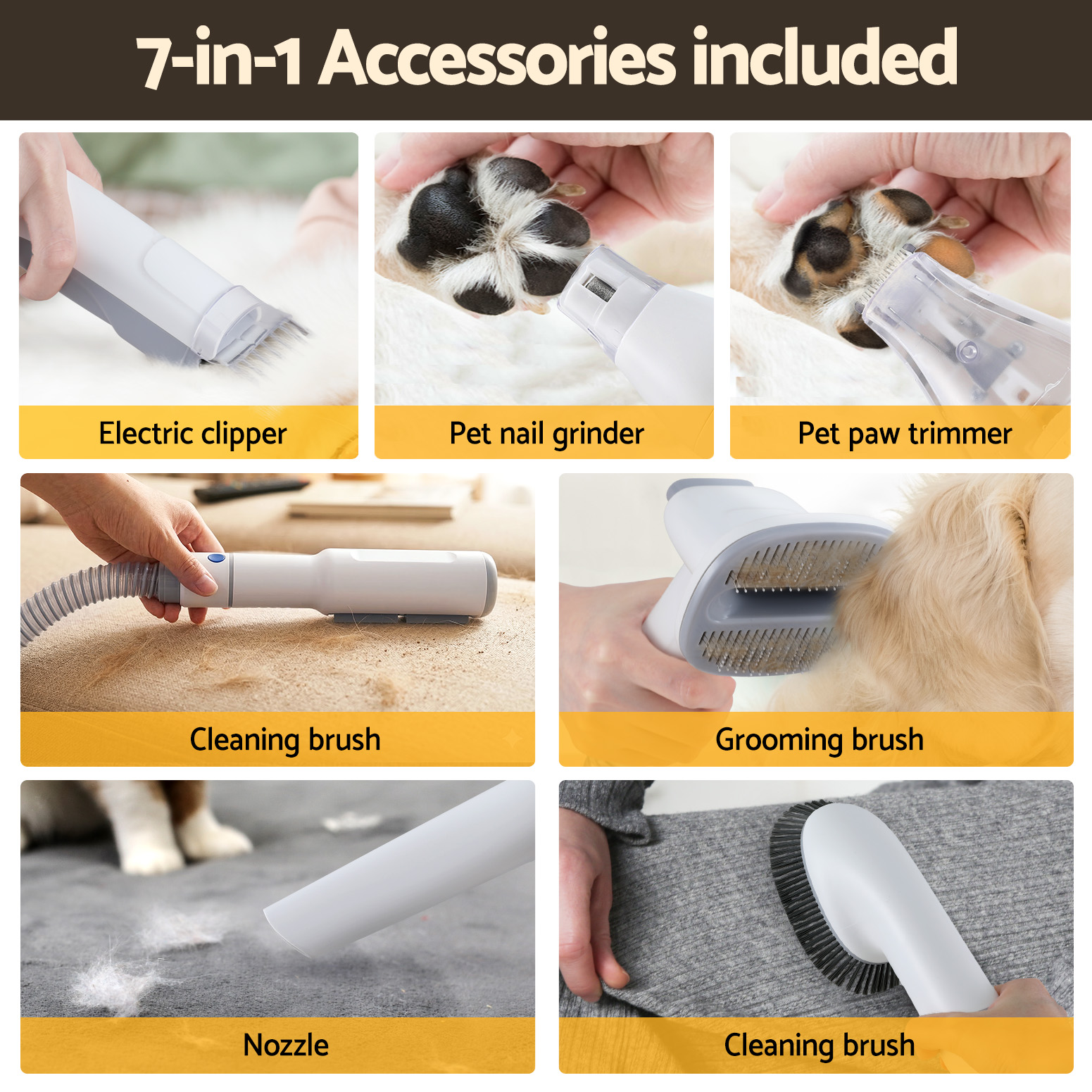 i.Pet 7-in-1 Pet Grooming Kit Vacuum Clipper White view 5