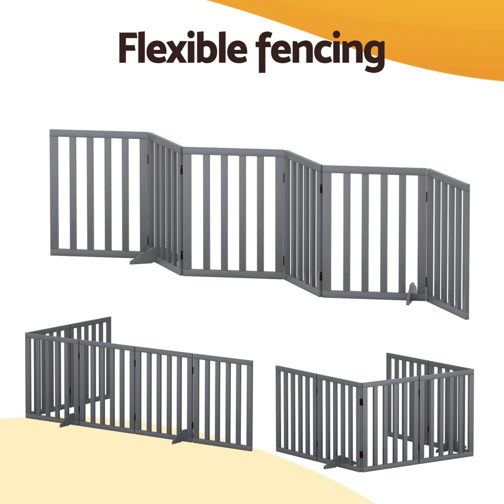i.Pet Dog Playpen 6 Panel Wooden Pet Fence with Steel Hinges view 4