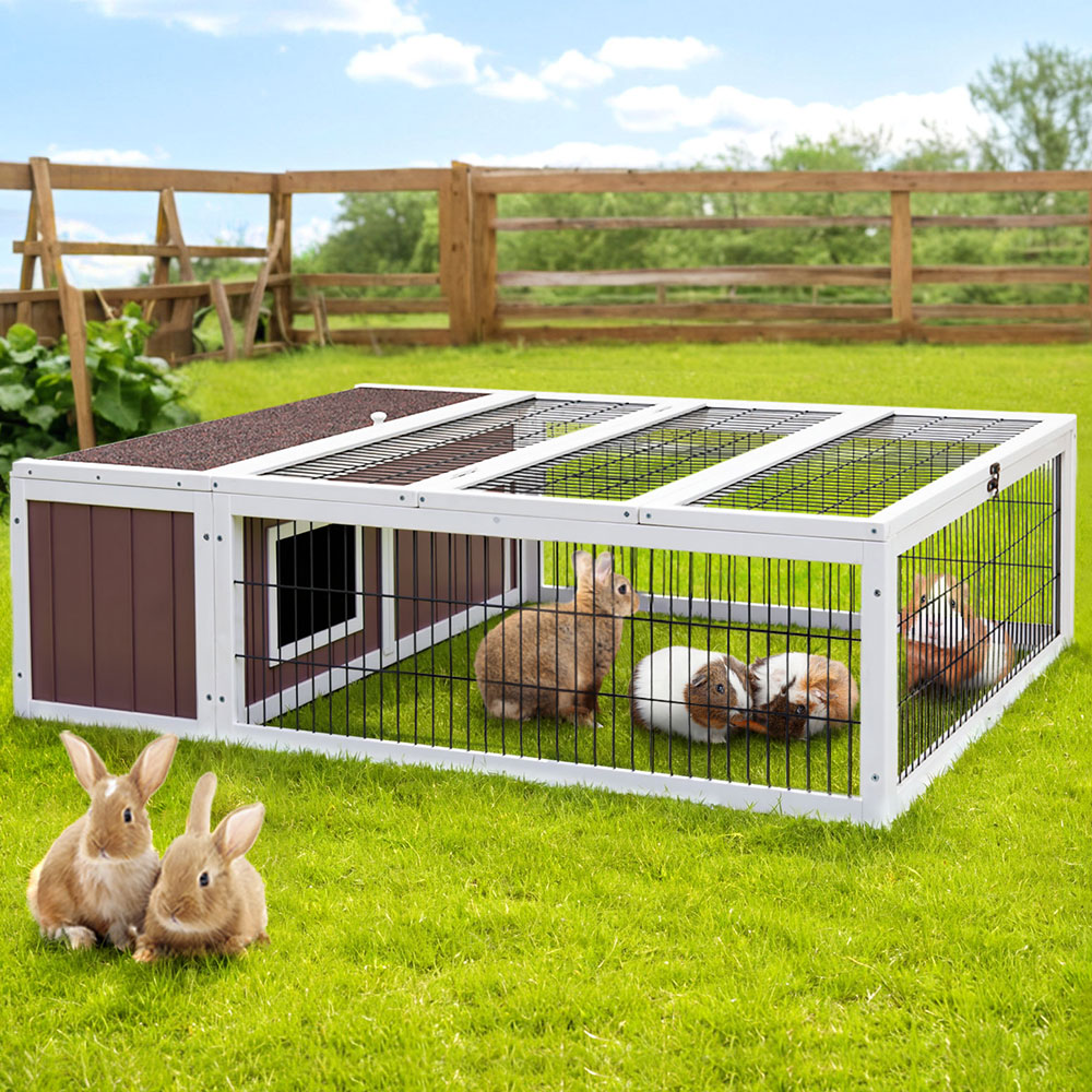 i.Pet Large Rabbit Hutch 124x90x35cm Wooden Outdoor