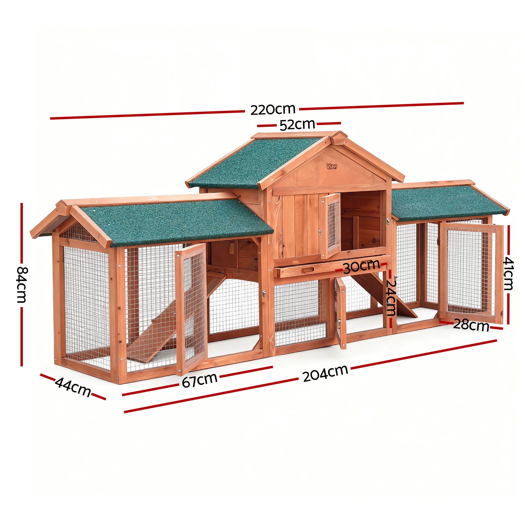 i.Pet Rabbit Hutch 220cm Wooden Waterproof Two-Storey view 3