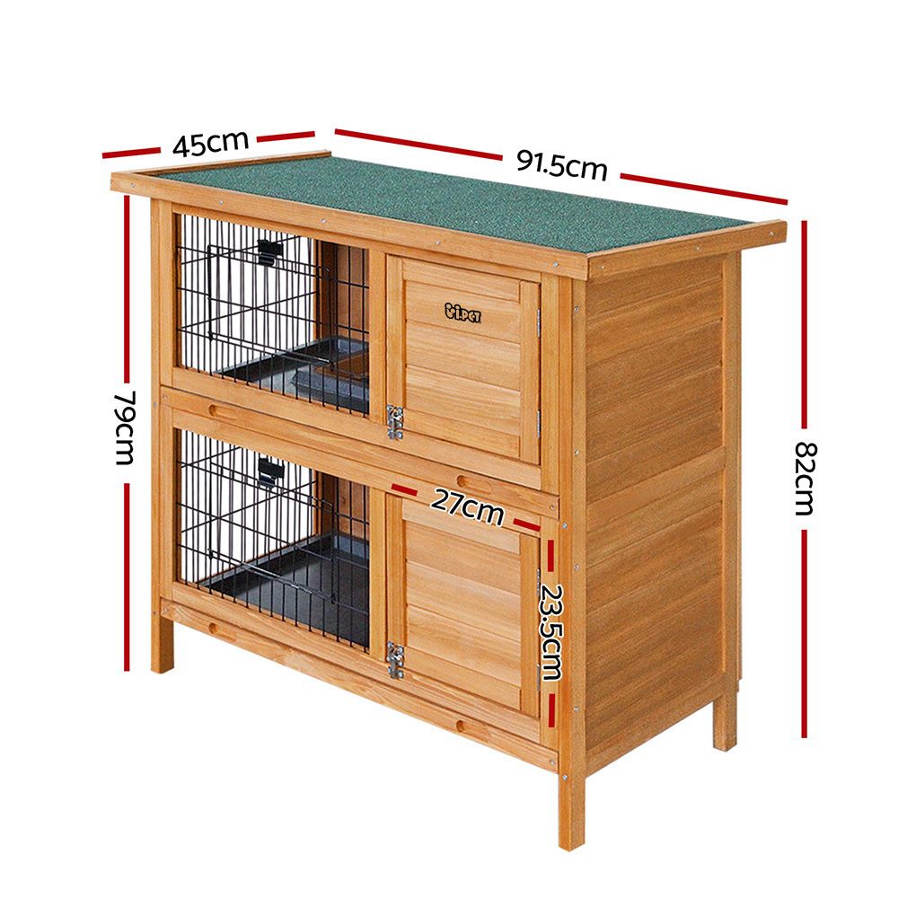 i.Pet Rabbit Hutch 91.5x45x82cm Wooden Double-Tier view 2